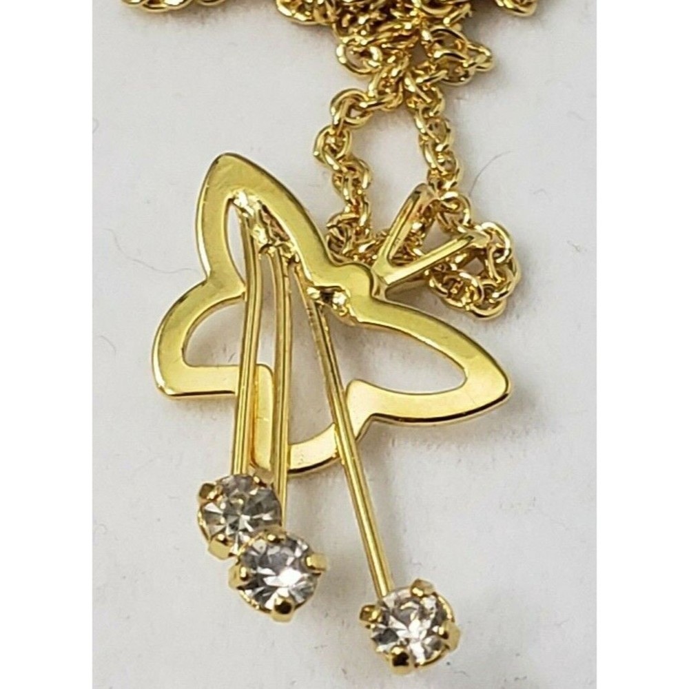Vintage Butterfly Pendant Necklace Chain Choker Gold Tone Clear Rhinestones